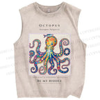 Unisex Octopus Be My Riddle Printed Washed Tank Top