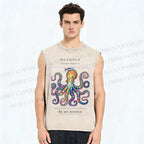 Unisex Octopus Be My Riddle Printed Washed Tank Top