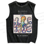 Unisex Octopus Be My Riddle Printed Washed Tank Top