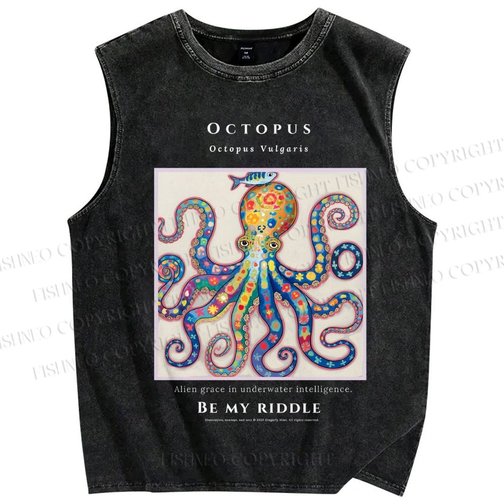 Unisex Octopus Be My Riddle Printed Washed Tank Top