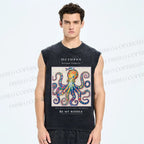 Unisex Octopus Be My Riddle Printed Washed Tank Top