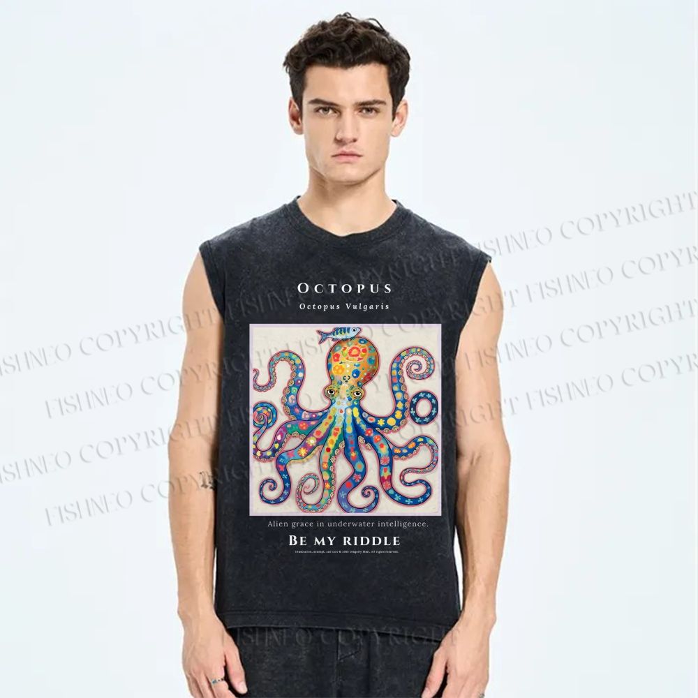 Unisex Octopus Be My Riddle Printed Washed Tank Top