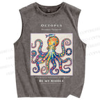 Unisex Octopus Be My Riddle Printed Washed Tank Top