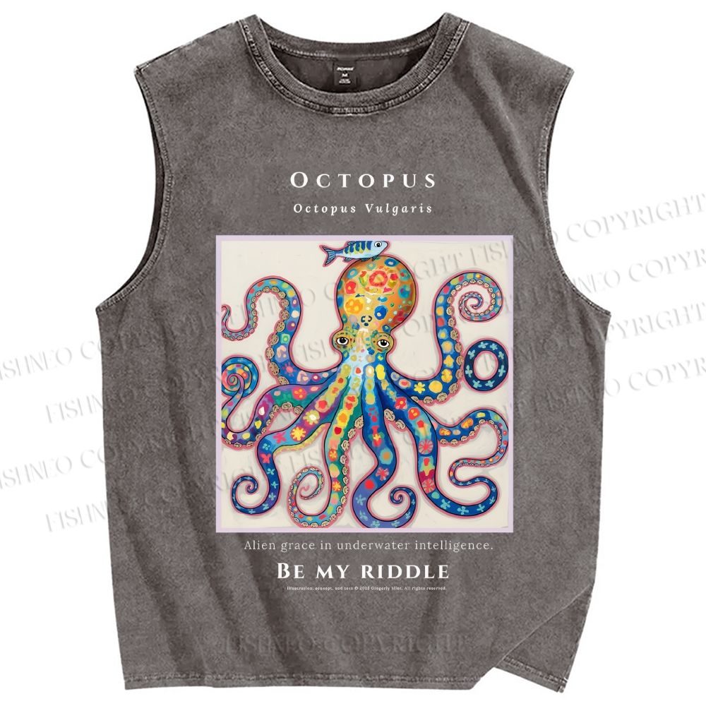 Unisex Octopus Be My Riddle Printed Washed Tank Top