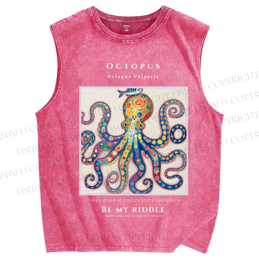 Unisex Octopus Be My Riddle Printed Washed Tank Top