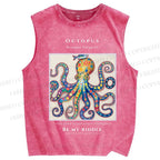 Unisex Octopus Be My Riddle Printed Washed Tank Top