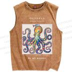 Unisex Octopus Be My Riddle Printed Washed Tank Top