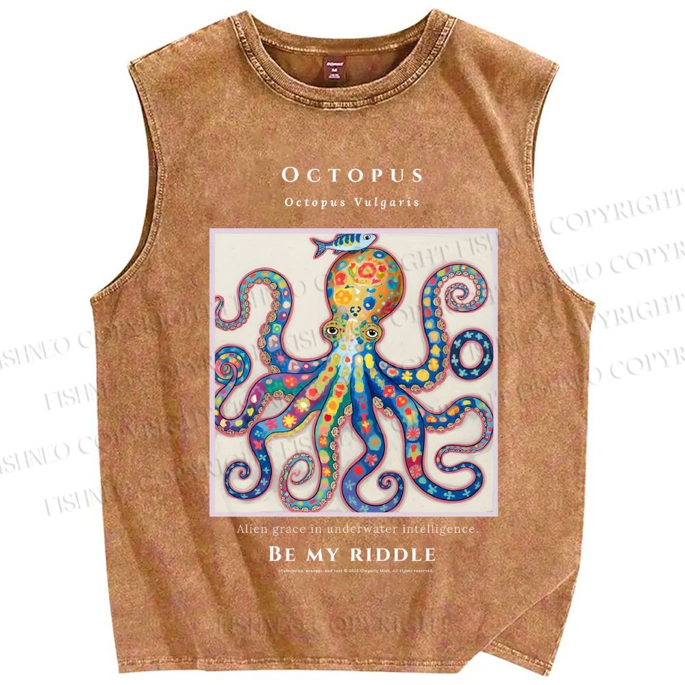 Unisex Octopus Be My Riddle Printed Washed Tank Top
