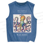 Unisex Octopus Be My Riddle Printed Washed Tank Top