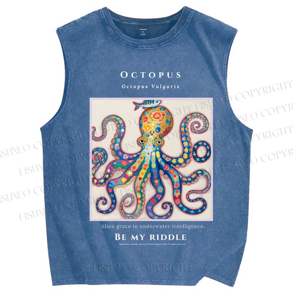 Unisex Octopus Be My Riddle Printed Washed Tank Top