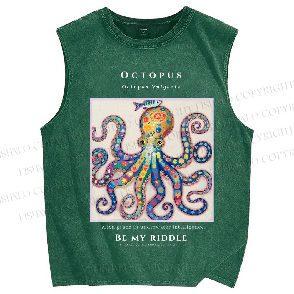 Unisex Octopus Be My Riddle Printed Washed Tank Top