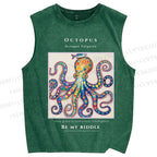 Unisex Octopus Be My Riddle Printed Washed Tank Top