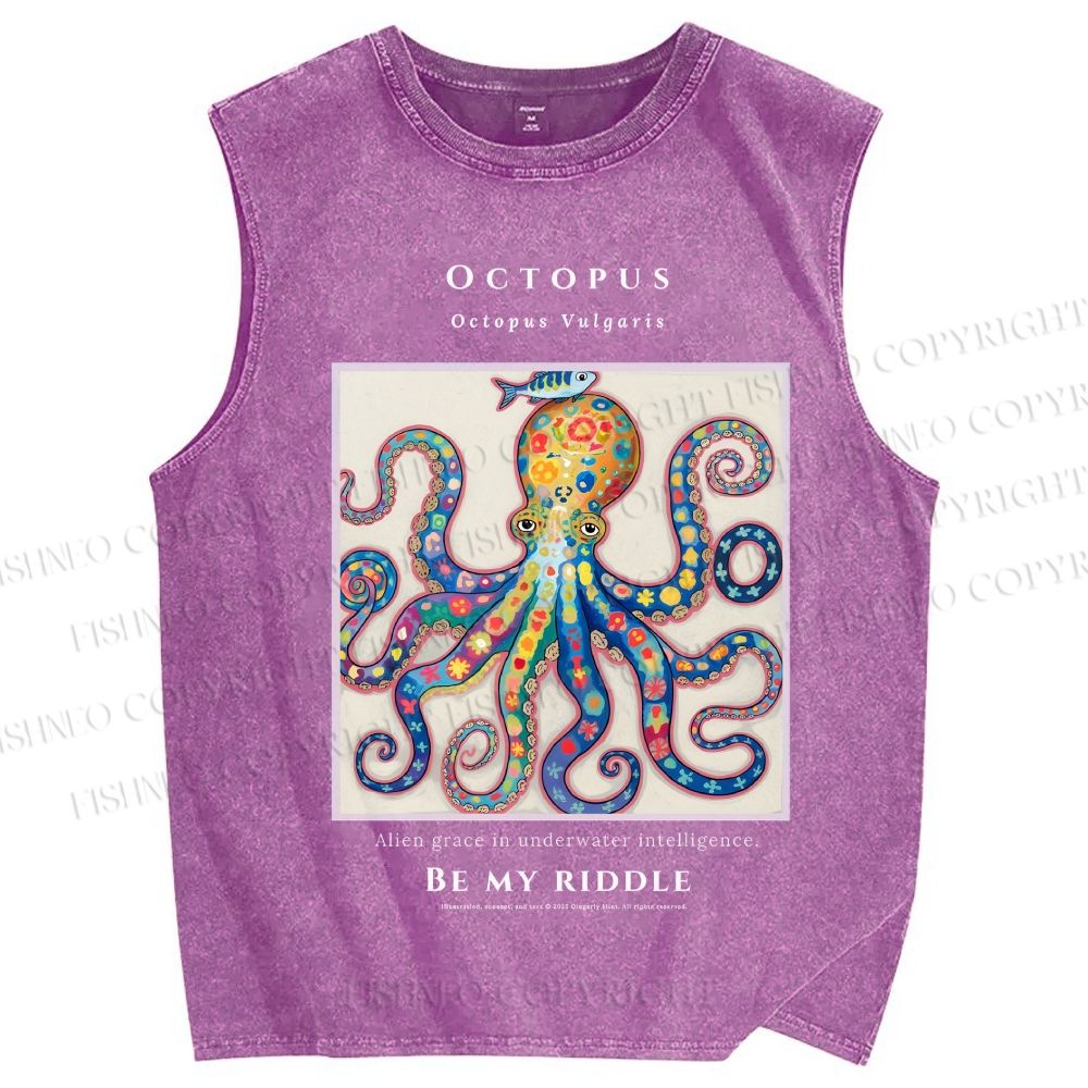 Unisex Octopus Be My Riddle Printed Washed Tank Top