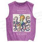 Unisex Octopus Be My Riddle Printed Washed Tank Top