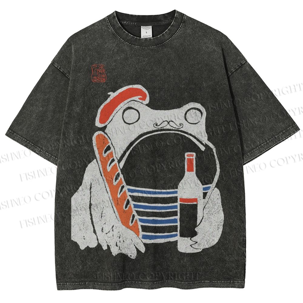 Unisex French Ezen Frog Printed Washed Tee