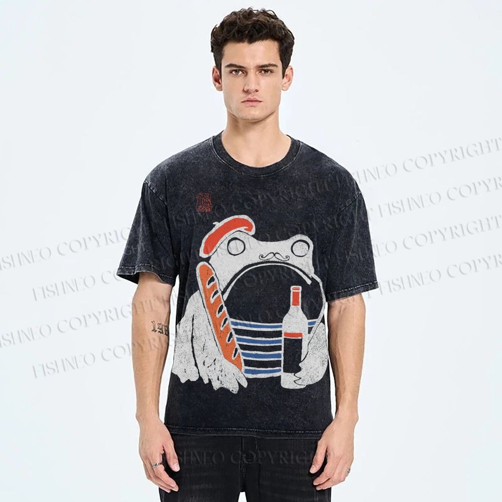 Unisex French Ezen Frog Printed Washed Tee