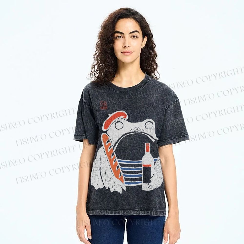 Unisex French Ezen Frog Printed Washed Tee