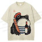 Unisex French Ezen Frog Printed Washed Tee