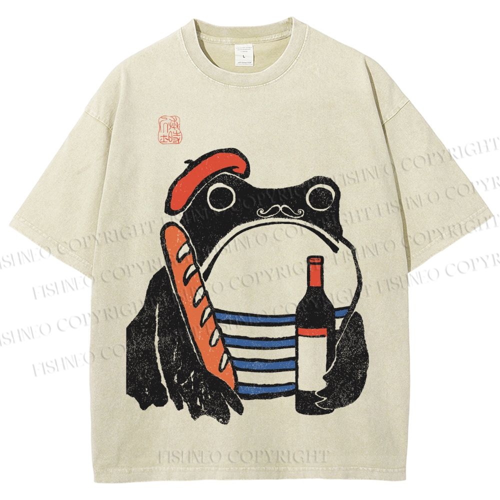 Unisex French Ezen Frog Printed Washed Tee