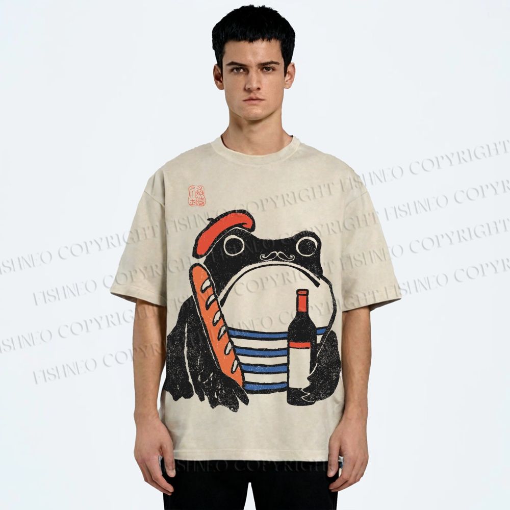 Unisex French Ezen Frog Printed Washed Tee