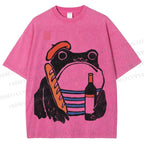 Unisex French Ezen Frog Printed Washed Tee
