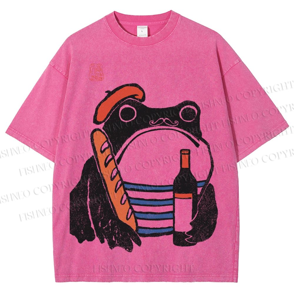 Unisex French Ezen Frog Printed Washed Tee
