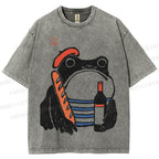 Unisex French Ezen Frog Printed Washed Tee