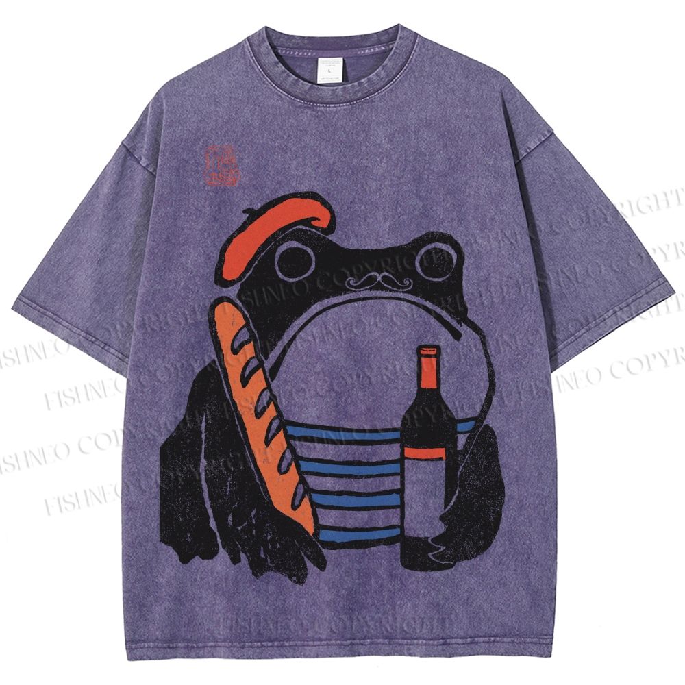 Unisex French Ezen Frog Printed Washed Tee