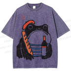 Unisex French Ezen Frog Printed Washed Tee