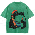 Unisex French Ezen Frog Printed Washed Tee