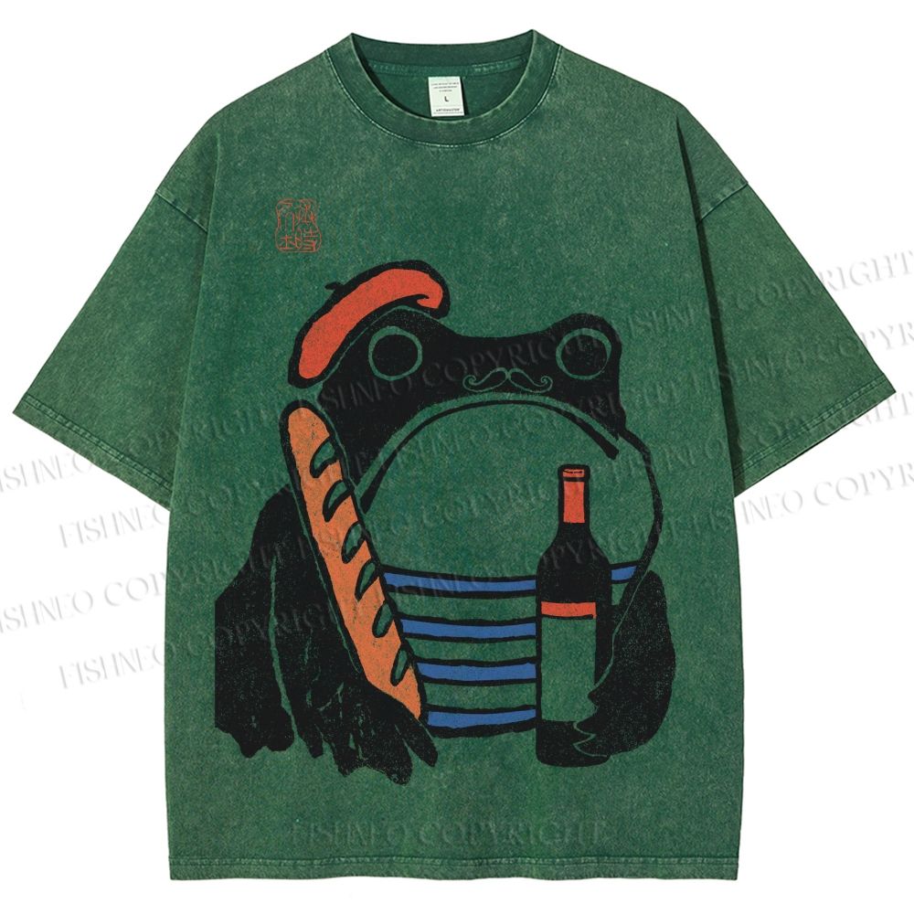 Unisex French Ezen Frog Printed Washed Tee