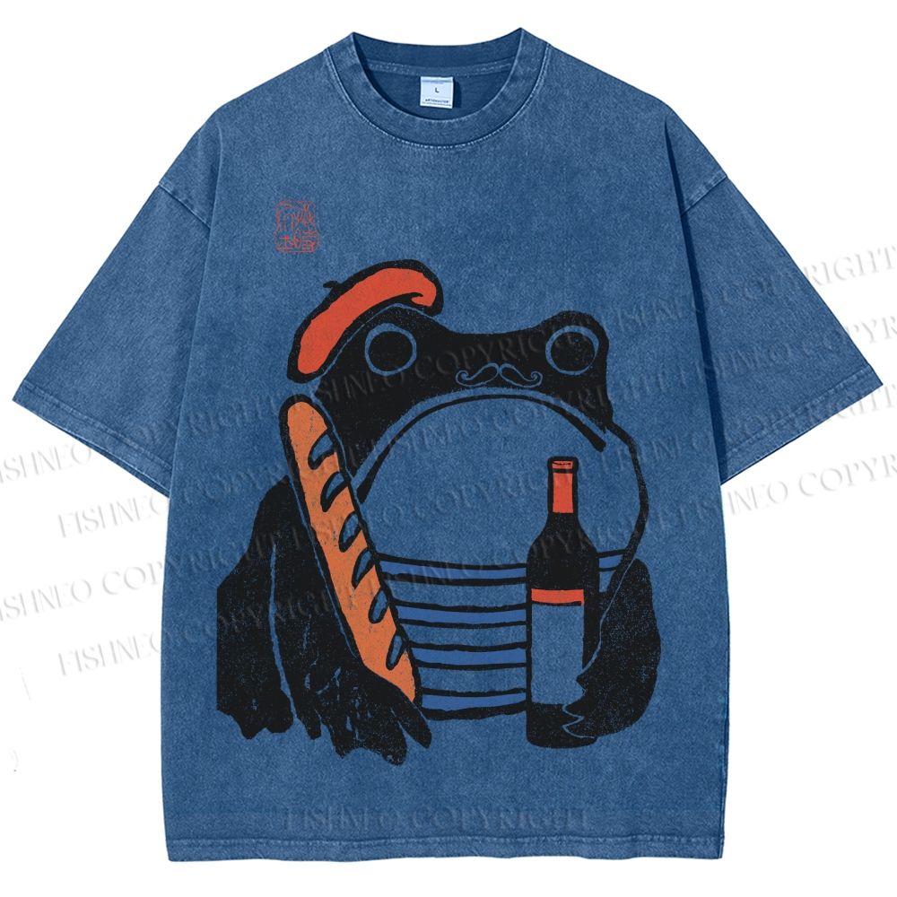 Unisex French Ezen Frog Printed Washed Tee