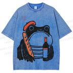 Unisex French Ezen Frog Printed Washed Tee