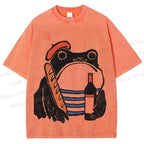 Unisex French Ezen Frog Printed Washed Tee