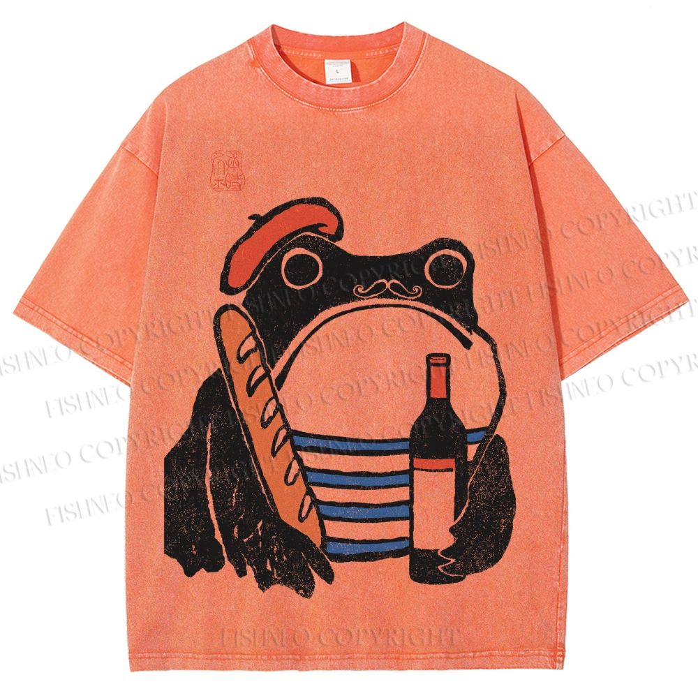 Unisex French Ezen Frog Printed Washed Tee