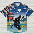 Japanese Vintage Black Cat on the Water Hawaiian Shirt