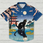 Japanese Vintage Black Cat on the Water Hawaiian Shirt