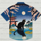 Japanese Vintage Black Cat on the Water Hawaiian Shirt