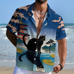 Japanese Vintage Black Cat on the Water Hawaiian Shirt