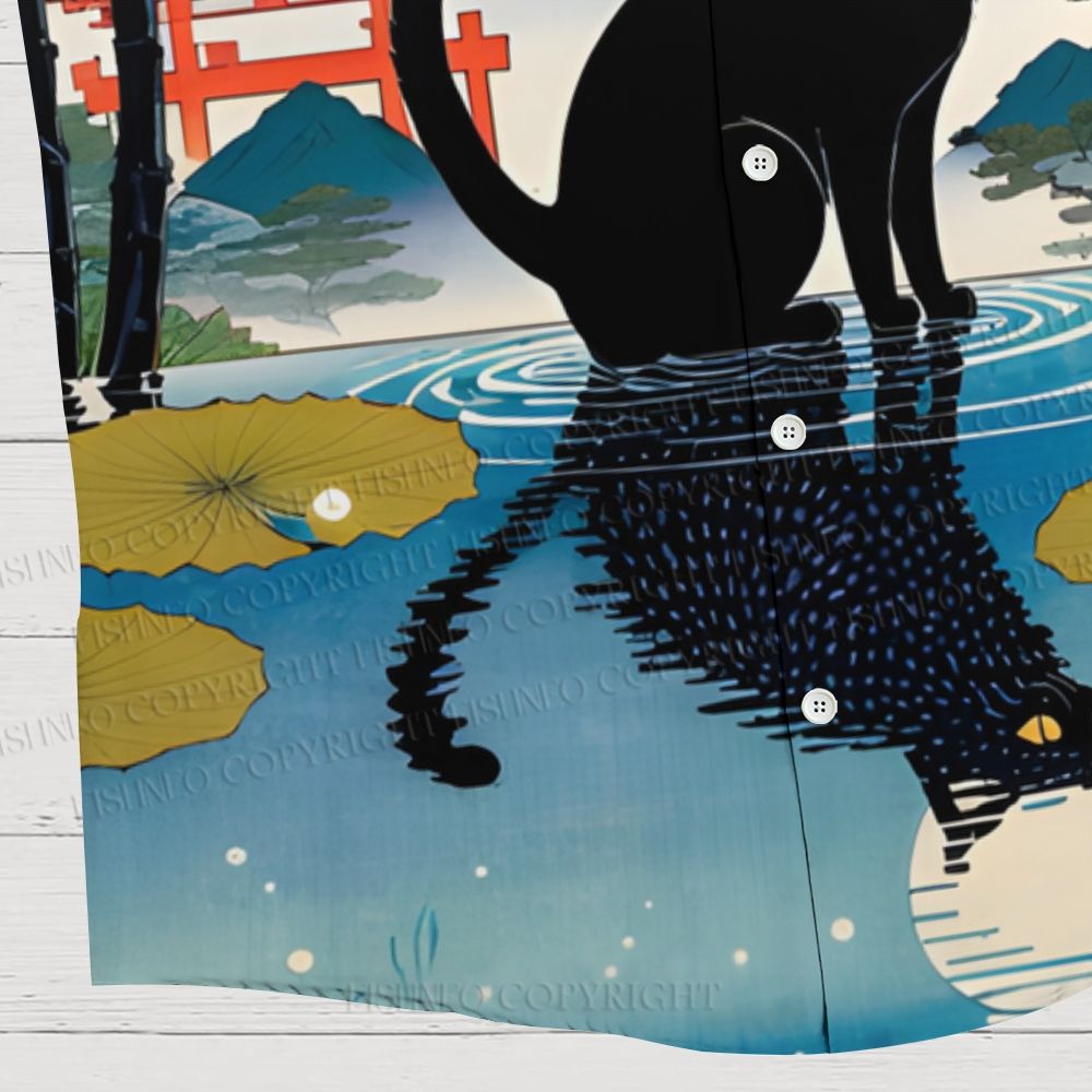 Japanese Vintage Black Cat on the Water Hawaiian Shirt