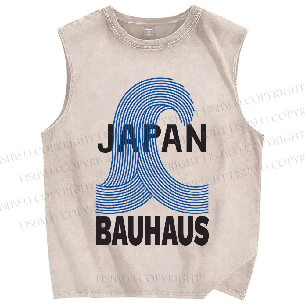 Unisex Japanese Bauhaus Wave Printed Washed Tank Top