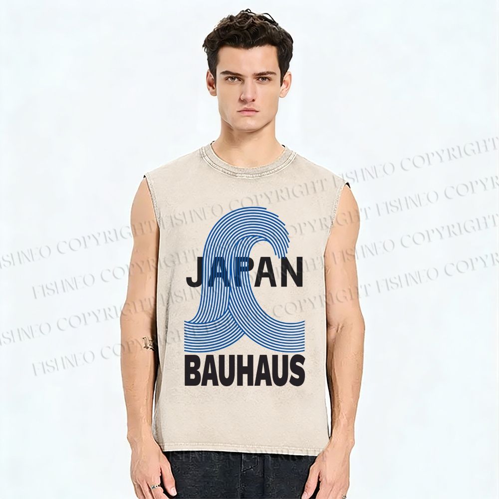 Unisex Japanese Bauhaus Wave Printed Washed Tank Top