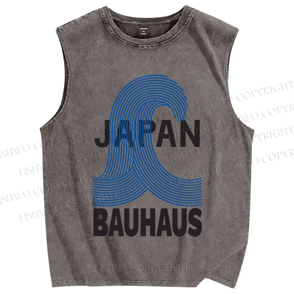 Unisex Japanese Bauhaus Wave Printed Washed Tank Top