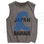 Unisex Japanese Bauhaus Wave Printed Washed Tank Top