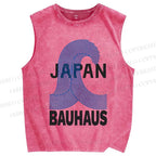 Unisex Japanese Bauhaus Wave Printed Washed Tank Top