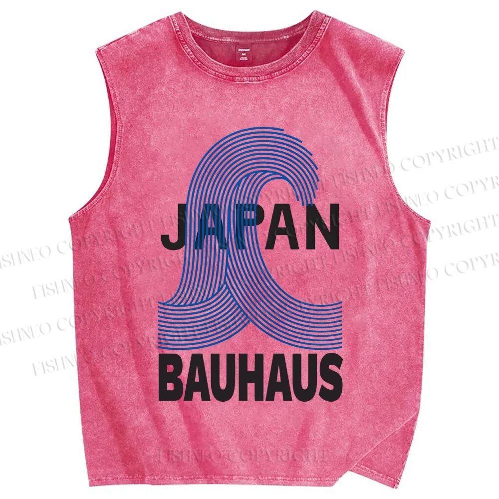 Unisex Japanese Bauhaus Wave Printed Washed Tank Top