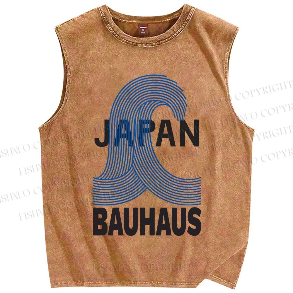 Unisex Japanese Bauhaus Wave Printed Washed Tank Top