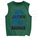 Unisex Japanese Bauhaus Wave Printed Washed Tank Top