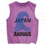 Unisex Japanese Bauhaus Wave Printed Washed Tank Top