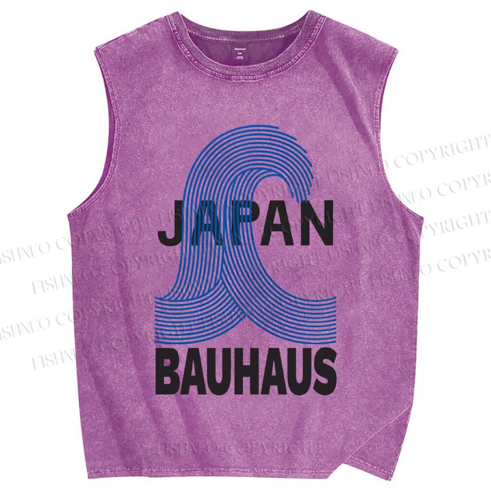 Unisex Japanese Bauhaus Wave Printed Washed Tank Top